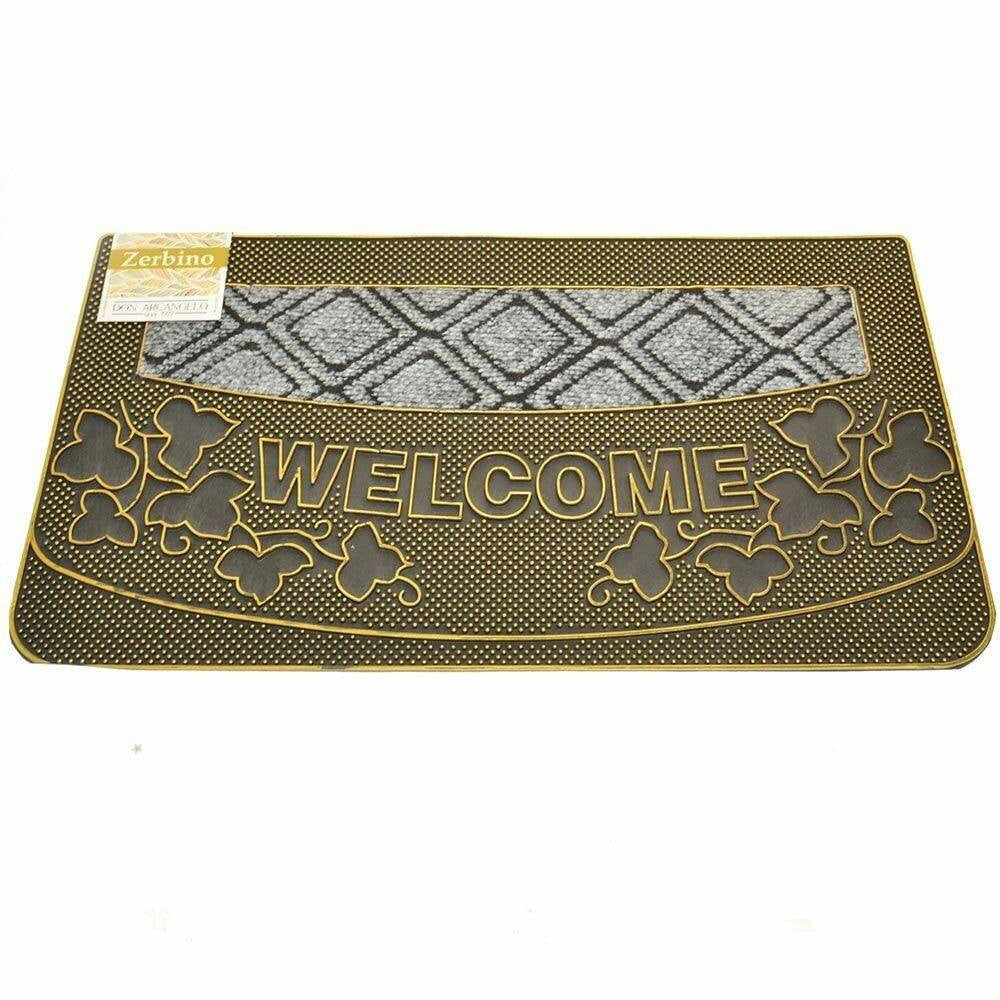 Trade Shop - Tappeto Zerbino Welcome Piante 45x75cm In Gomma E Fibra Cocco 4 Colori Ingresso -