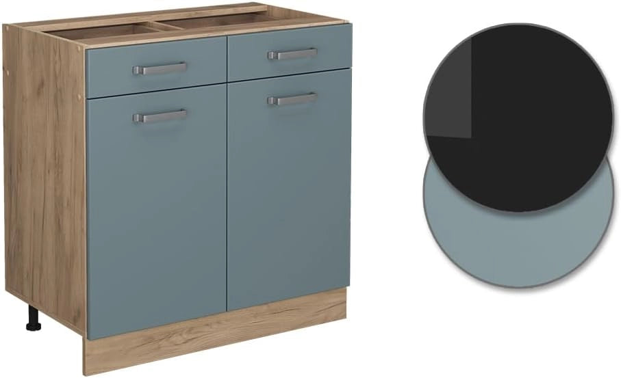 Mobiletto base per cucina R-Line, Grigio-blu, 80 cm senza piano di lavoro, per la libera combinazione all'interno di sistemi cucina modulari