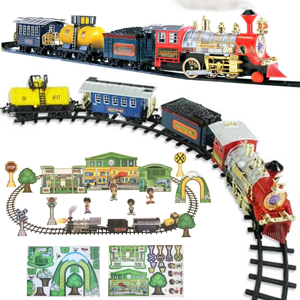 Trenino Natalizio Sotto Albero Treno Elettrico Luci Suoni e Fumo + Puzzle Citta