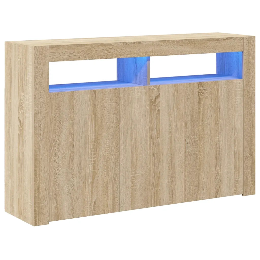 Credenza | Madia | Buffet da pranzo | Armadio da pranzo con Luci LED Rovere Sonoma 115,5x30x75 cm