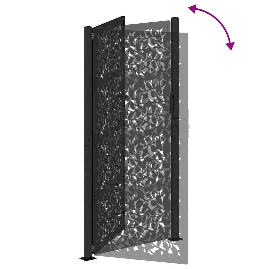 Cancello da giardino nero 100x200 cm in acciaio con design a foglia 4100963