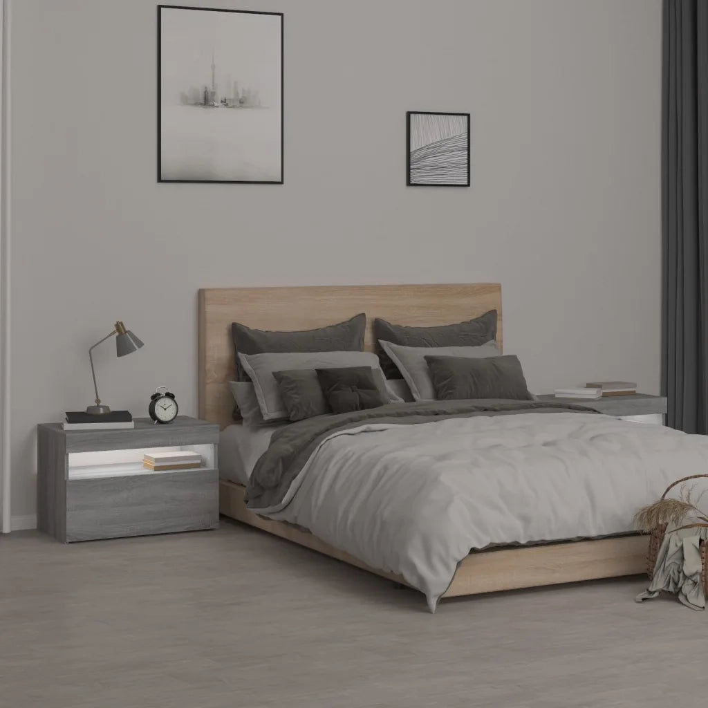 Comodini 2 pz con Luci LED Grigio Sonoma 60x35x40 cm 3152829