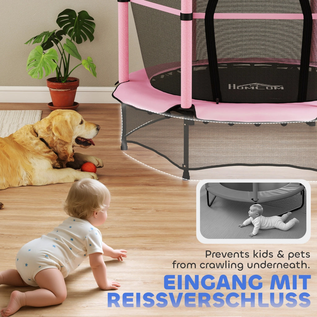 Trampolino per bambini ?140 cm ¨C Xylo ¨C con rete di sicurezza, acciaio, plastica, rosa, max 50 kg