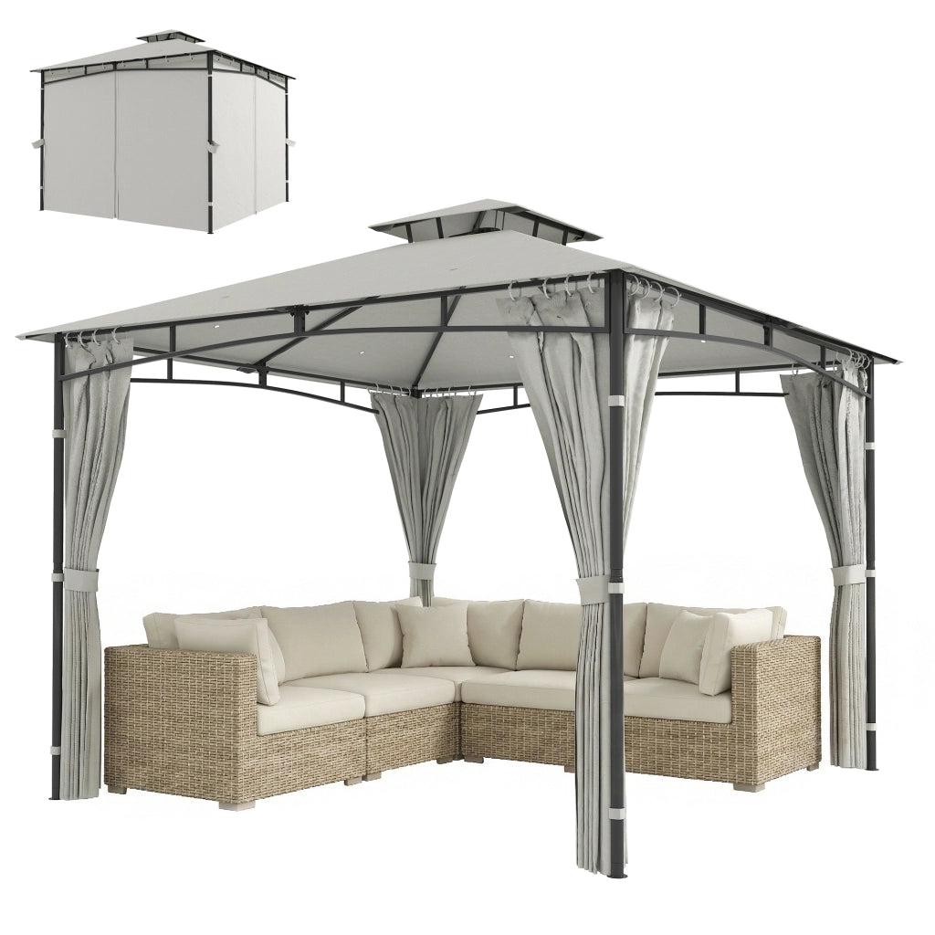 Gazebo da Giardino ¨C zephmum ¨C Doppio Tetto Retrattile UV50+ Impermeabile 3x3m Crema
