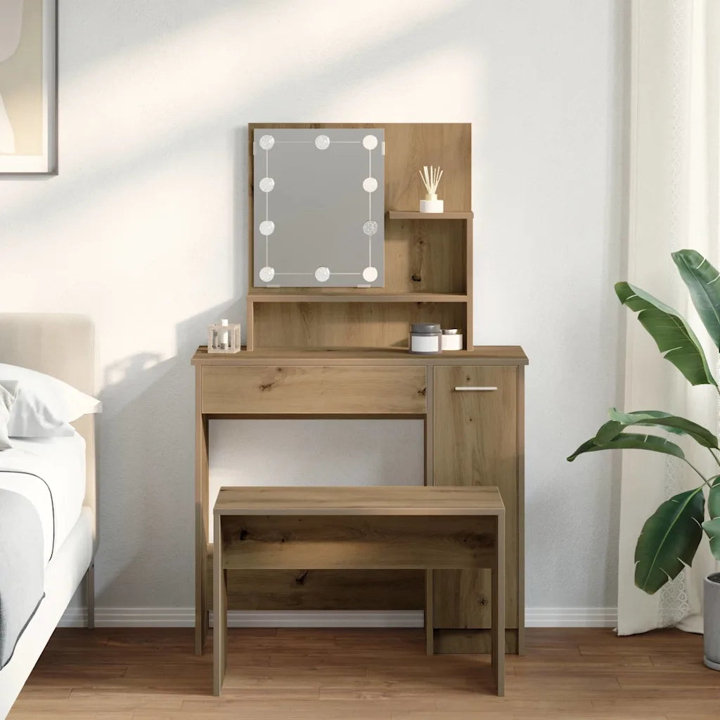 Set Toeletta con LED Rovere Artigianale in Legno Multistrato