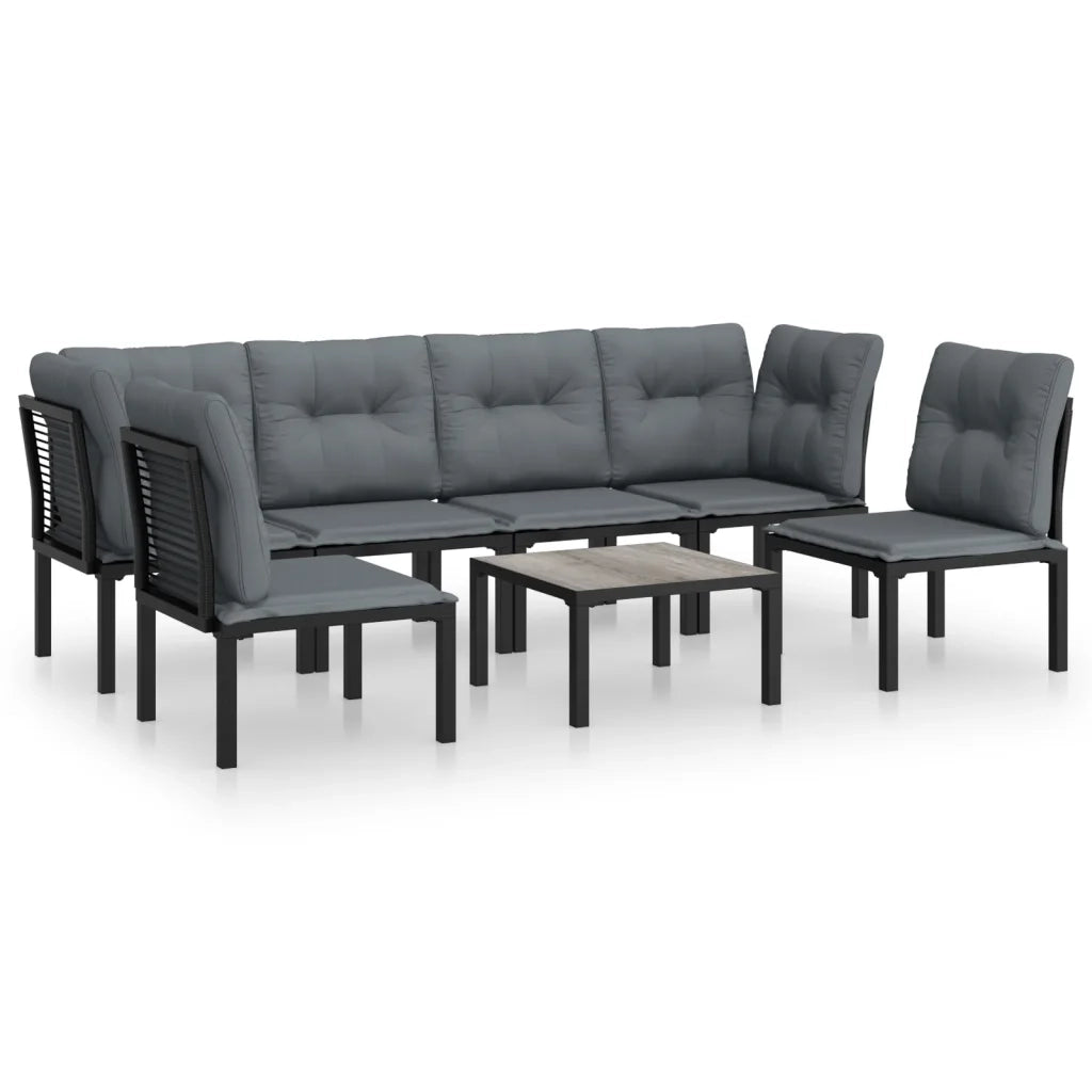 Set Salotto da Giardino 7 pz | Set di Mobili da Esterno Nero e Grigio in Polyrattan