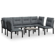 Set Salotto da Giardino 7 pz | Set di Mobili da Esterno Nero e Grigio in Polyrattan
