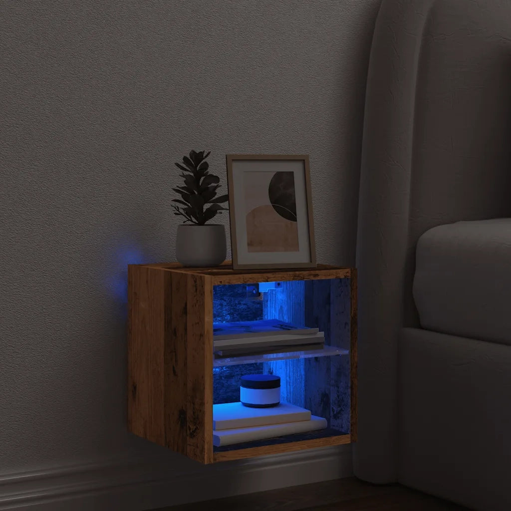 Mobile TV a Parete con Luci LED-Mobile TV a Muro Legno Antico 30x28,5x30 cm