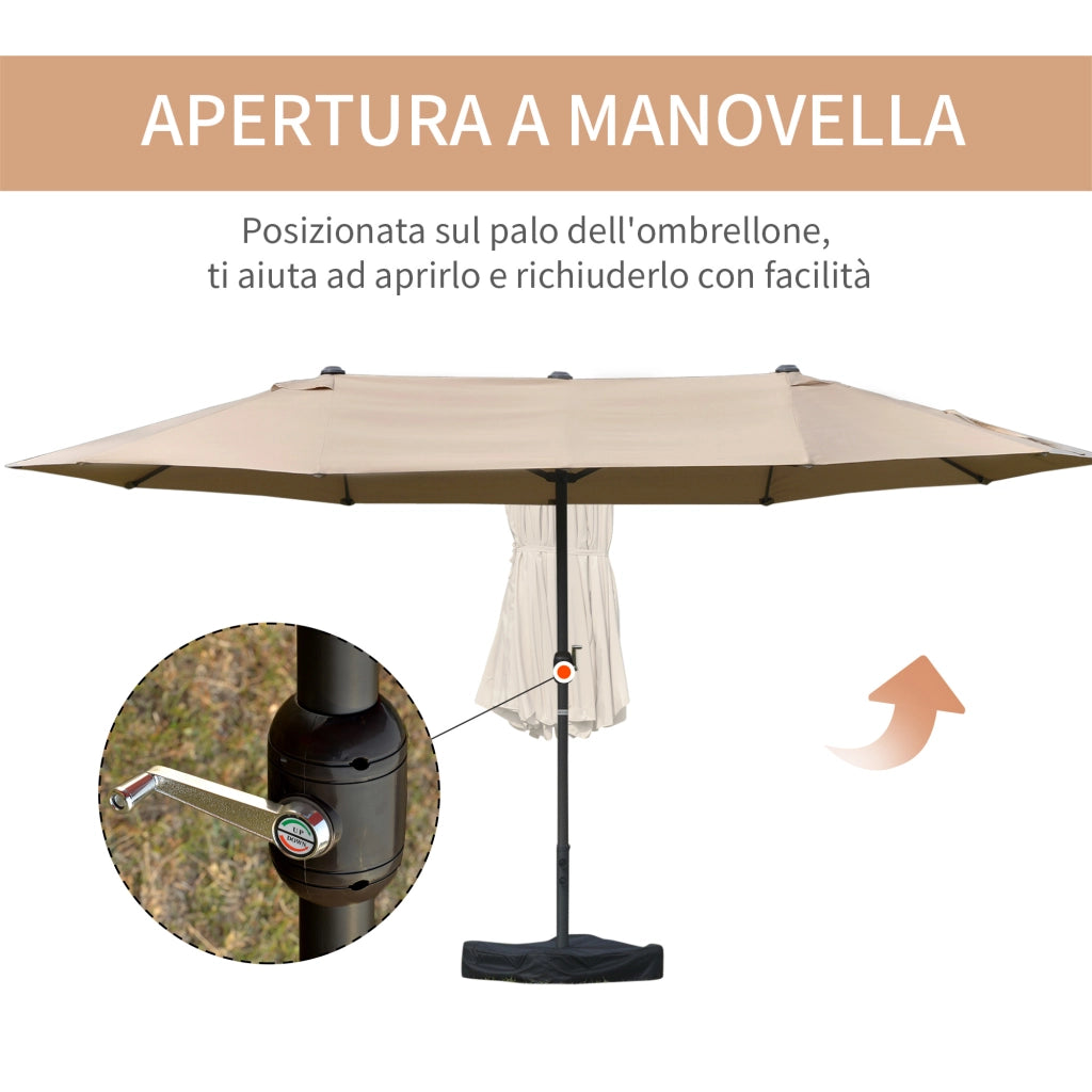EasyComfort Ombrellone da Giardino Doppio 460x270cm, Ombrellone da Esterno con Apertura a Manovella, Base a Croce e Zavorra, Acciaio e Poliestere Khaki