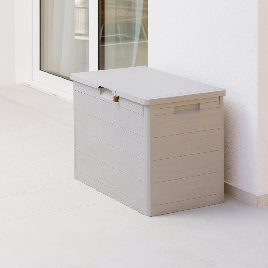 Baule multiuso Woody's 160 litri in resina effetto legno per interno ed esterno colore tortora Toomax