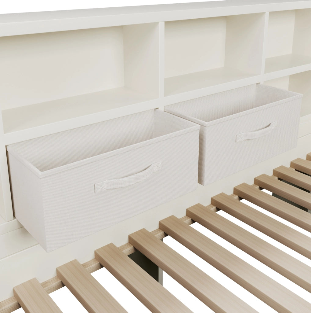 Letto singolo 90x190 con letto estraibile, USB/Type-C e vani portaoggetti, bianco
