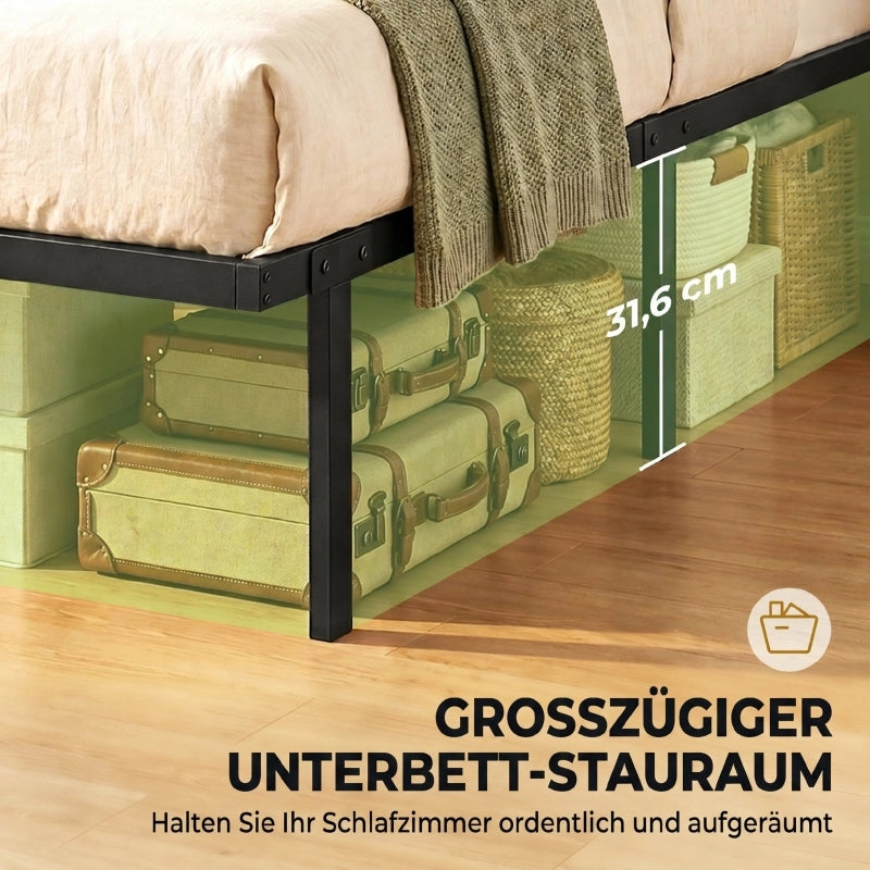 LETTO 140x200 cm in metallo nero con spazio contenitore sotto il letto