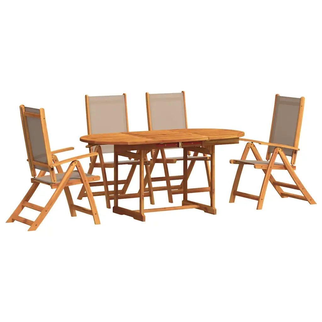 Set Pranzo da Giardino 5pz Legno Massello di Acacia e Textilene