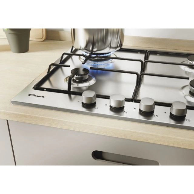 Candy chw6brx piano cottura idea comandi frontali a gas, 4 zone, acciaio inox, l x p (mm): 595x510