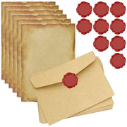Set di Carte da Lettera Vintage - 20 Fogli di Scrittura - 10 Buste - 10 Etichette Adesive - Carta da Gioco - Ideale per Regali