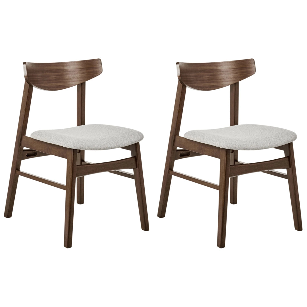 Set di 2 sedie da pranzo in tessuto grigio e struttura in legno scuro retrò senza braccioli con seduta