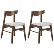 Set di 2 sedie da pranzo in tessuto grigio e struttura in legno scuro retrò senza braccioli con seduta