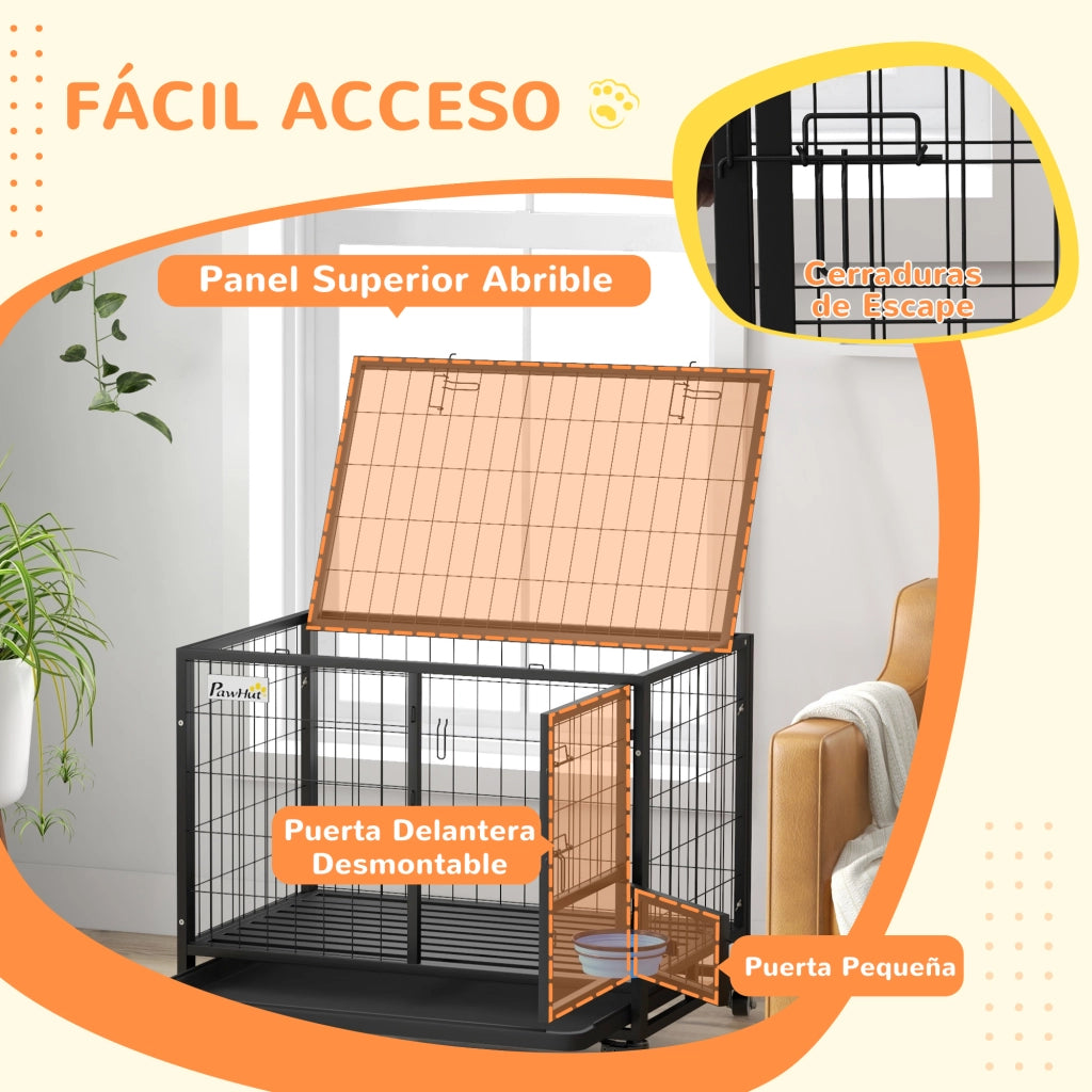 Gabbia per Cani con Ciotola e Vassoio Estraibile ¨C zephmum ¨C 92x62x73 cm Nero