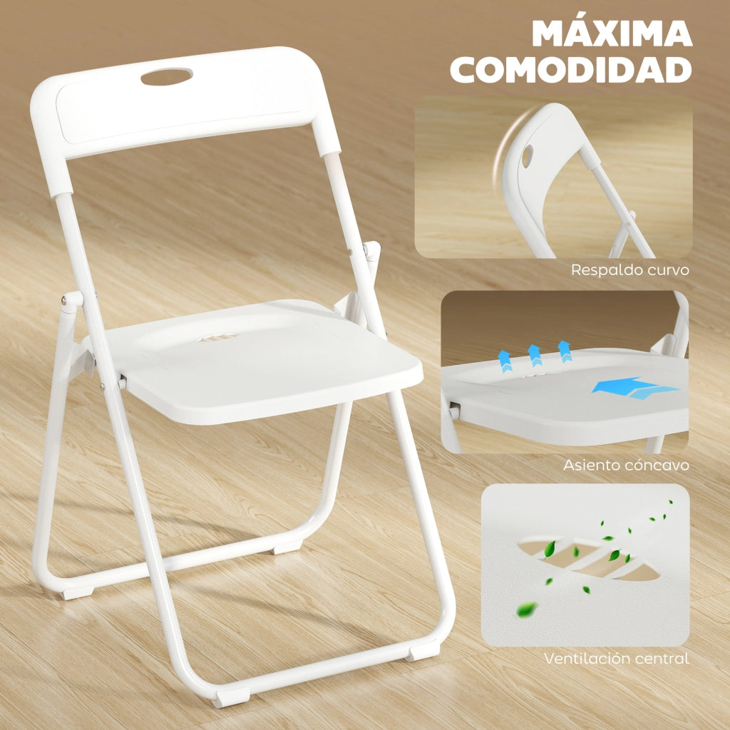 Set 6 Sedie Pieghevoli ¨C Xylo ¨C Plastica Bianca Schienale Curvo Struttura Acciaio 48,5x47x75cm