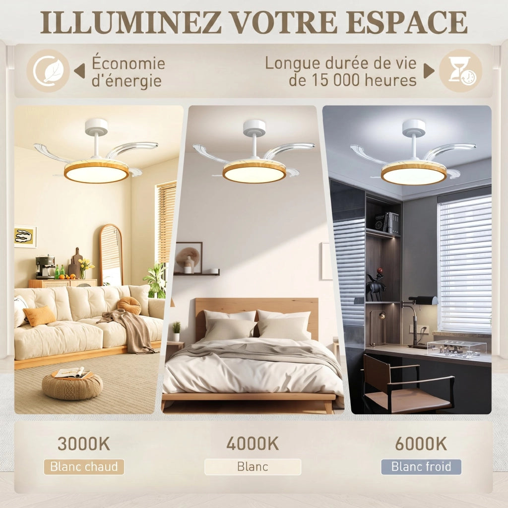 Ventilatore a Soffitto con Luce e Telecomando ¨C zephmum ¨C Legno Naturale 95 cm
