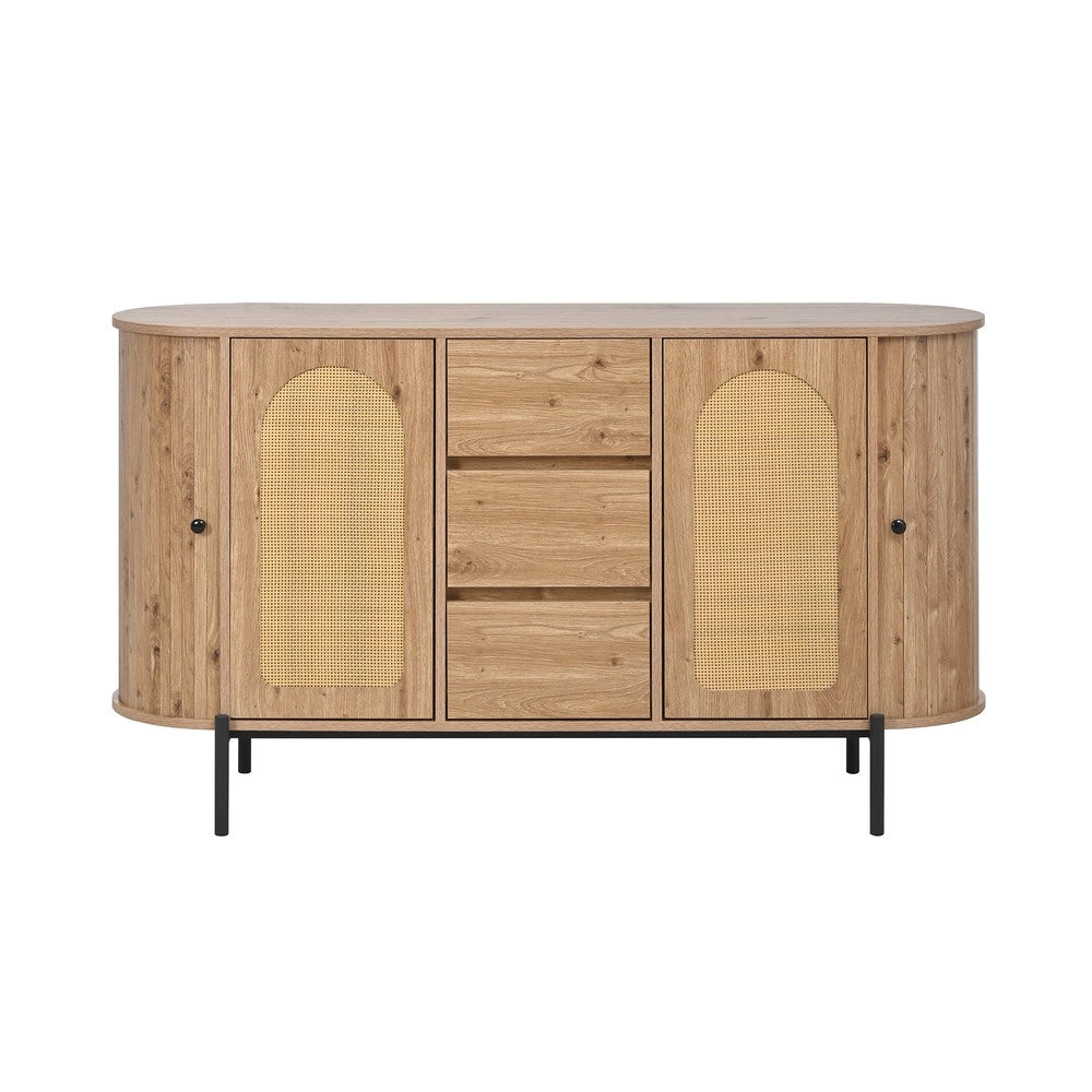 Set Tavolino da Salotto 3 Pezzi ¨C MINIMAL ¨C Legno, Metallo, Effetto Rattan