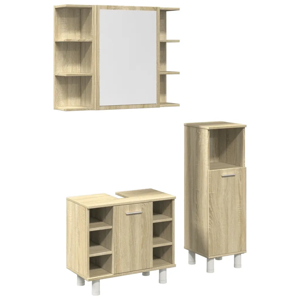Set Mobili da Bagno | Armadio da bagno 3 pz Rovere Sonoma in Legno Multistrato