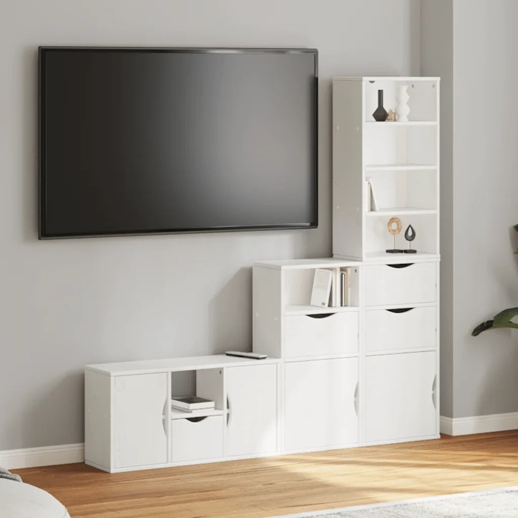 Mobile TV 4 pz con Contenitore ODDA Bianco in Legno di Pino 3365381
