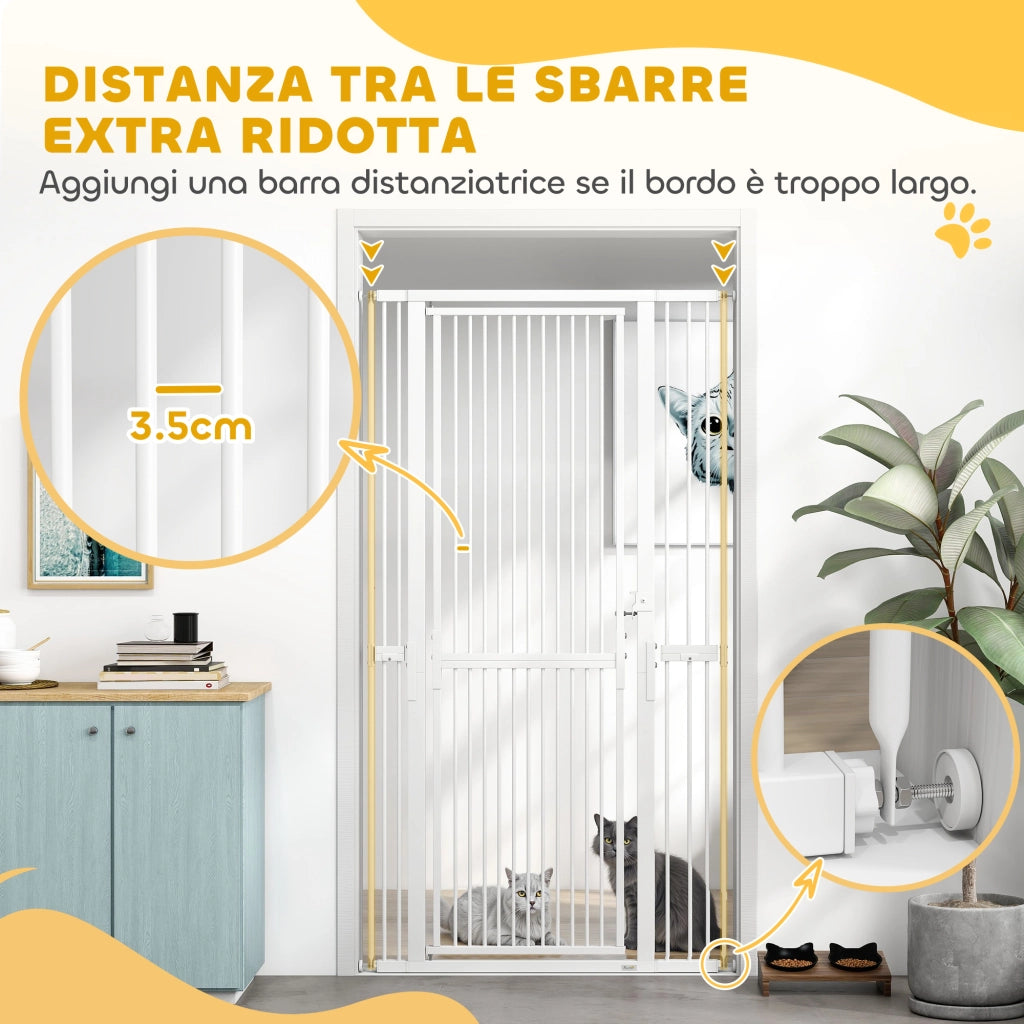 Cancello per Cani e Gatti Alto 180 cm Estensibile da 76-104 cm e Montaggio a Pressione Bianco