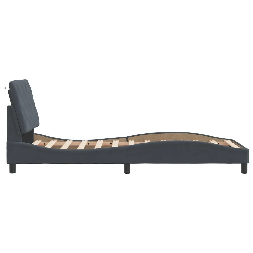 Giroletto con LED senza Materasso-Struttura Letto Grigio Scuro 90x190 cm in Velluto