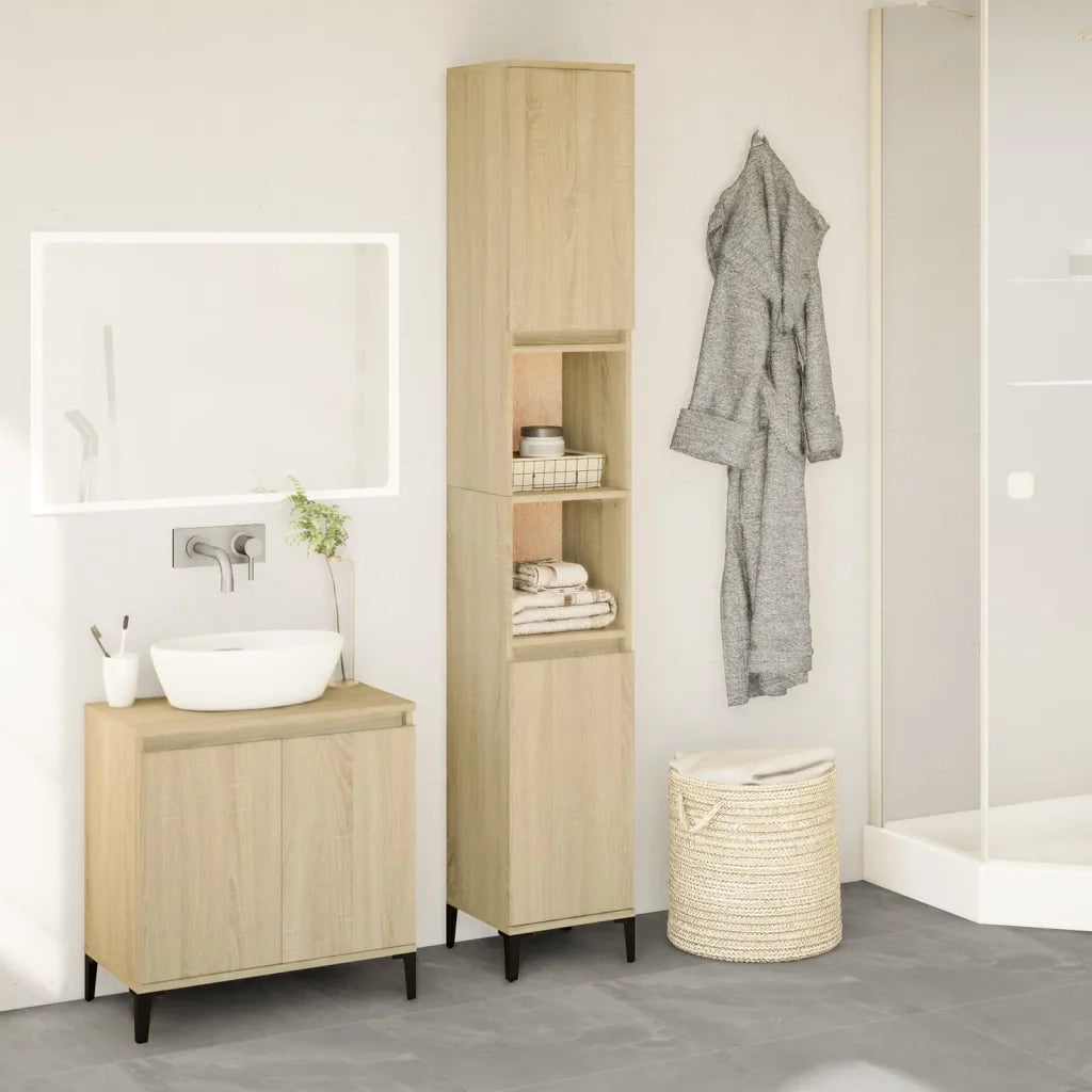 Armadietto da Bagno | Armadio da bagno Rovere Sonoma 30x30x190cm Legno Multistrato