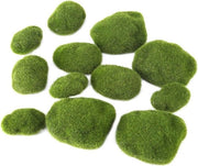 Simulazione di muschio per bonsai, 12 pezzi di pietre coperte da muschio artificiale verde.
