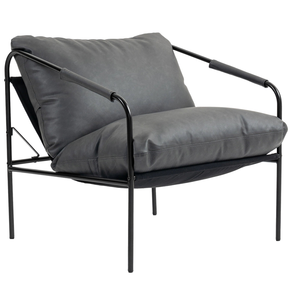 Poltrona da Salotto in Pelle PU e Telaio in Metallo con Cuscini Spessi, 74.5x75x77 cm, Grigio Carbone