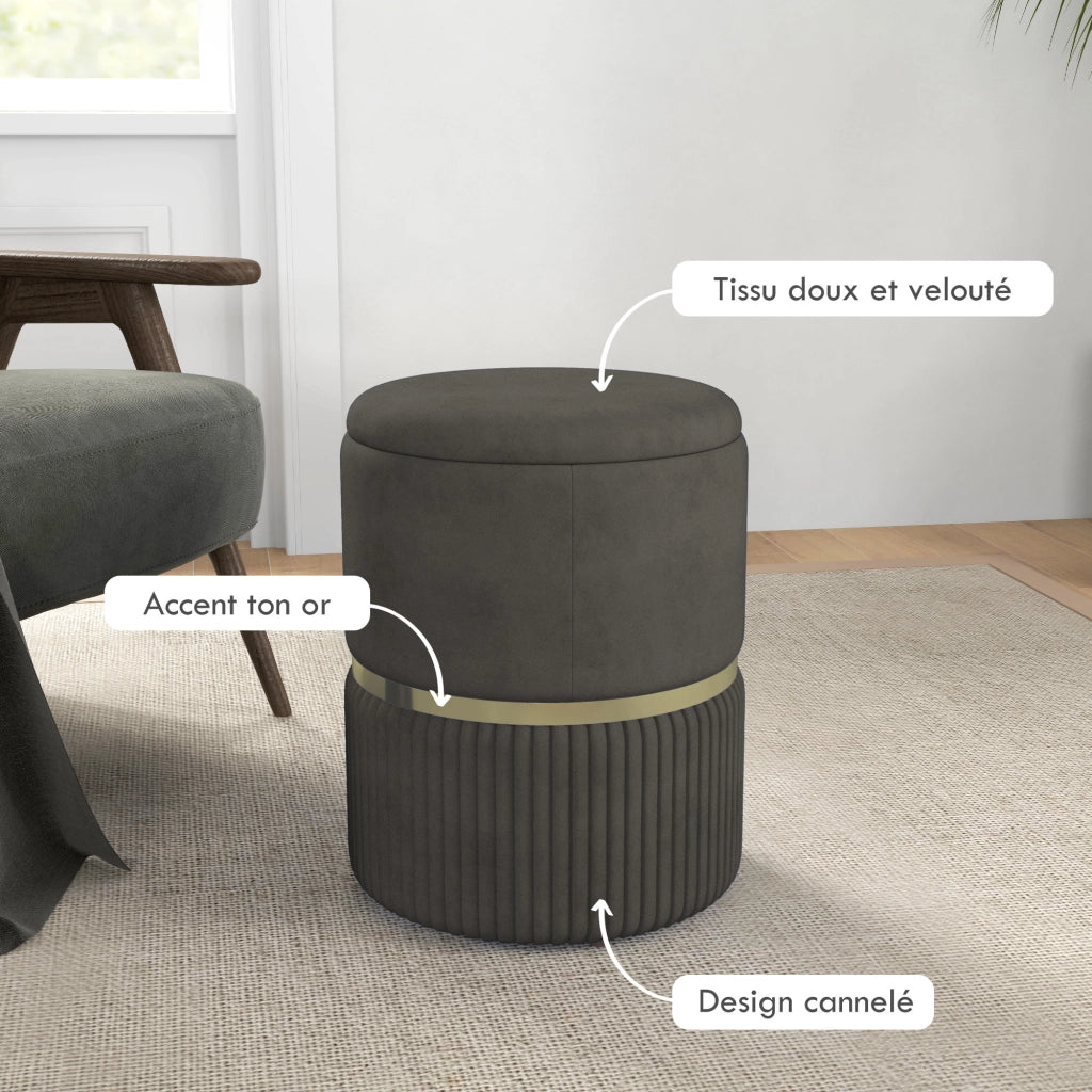 Pouf con cassetto ¨C zephmum ¨C velluto grigio 36x36x44 cm