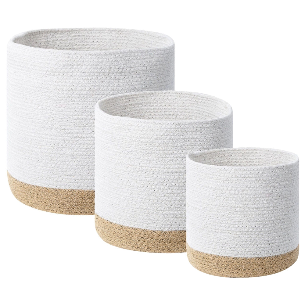 Set di 3 cestini portaoggetti in cotone iuta bianco e naturale portabiancheria Boho