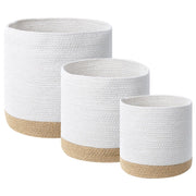 Set di 3 cestini portaoggetti in cotone iuta bianco e naturale portabiancheria Boho