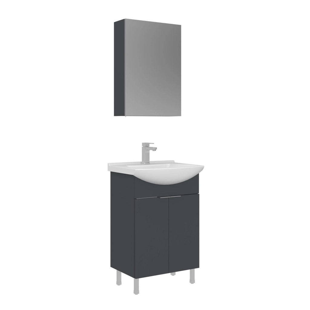 Set mobile lavabo con specchio (2 pezzi) "Purus 55" - 55 x 50 x 83 cm - Antracite opaco