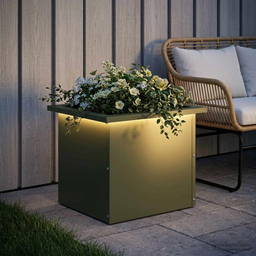 Fioriera da giardino con LED Verde Oliva 30 x 40 x 30 cm 8008076