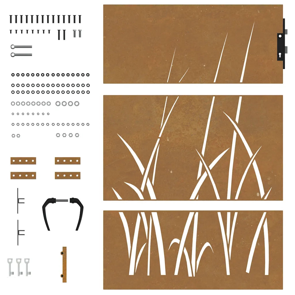 Cancello da giardino 85x125 cm in acciaio Corten con design erba 153222