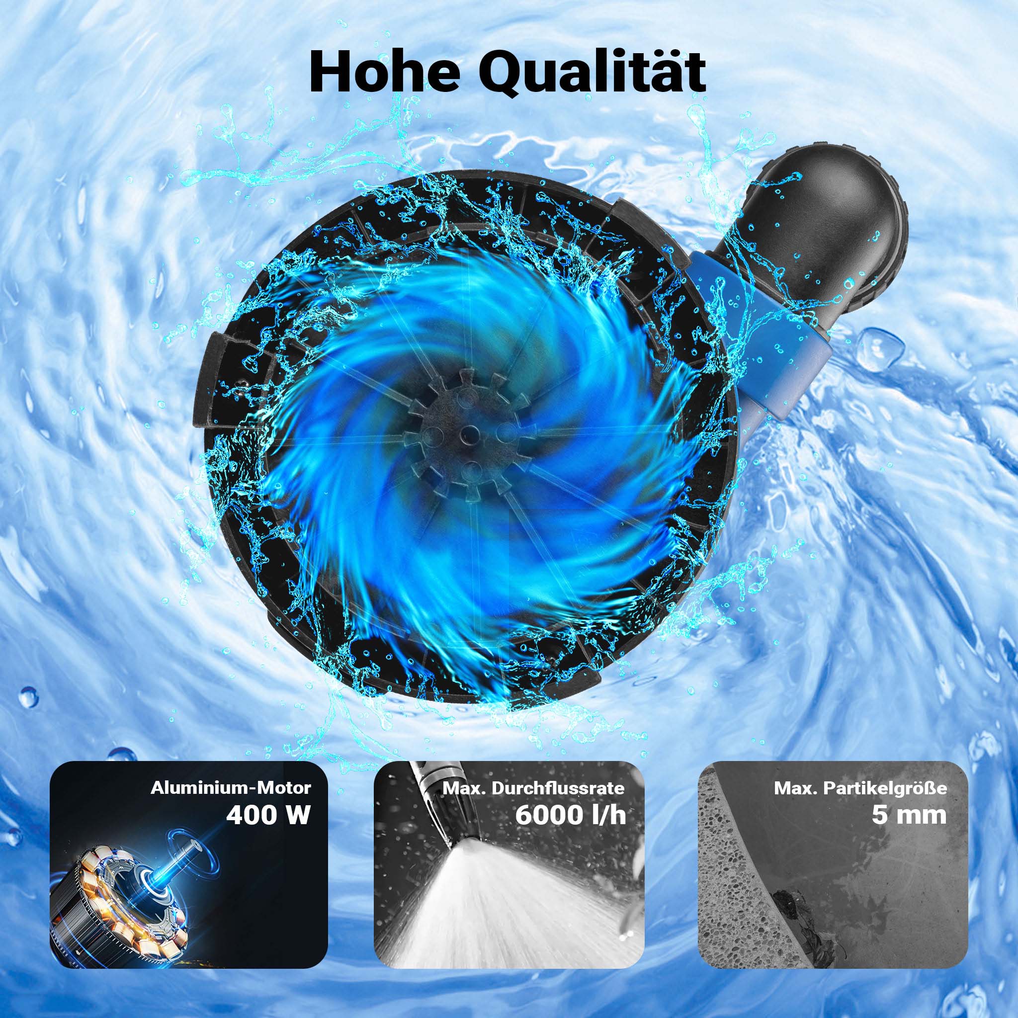 Pompa sommersa 400 W, pompa per acque reflue con portata max 6000 l/h, pompa a immersione, prevalenza max 7 m