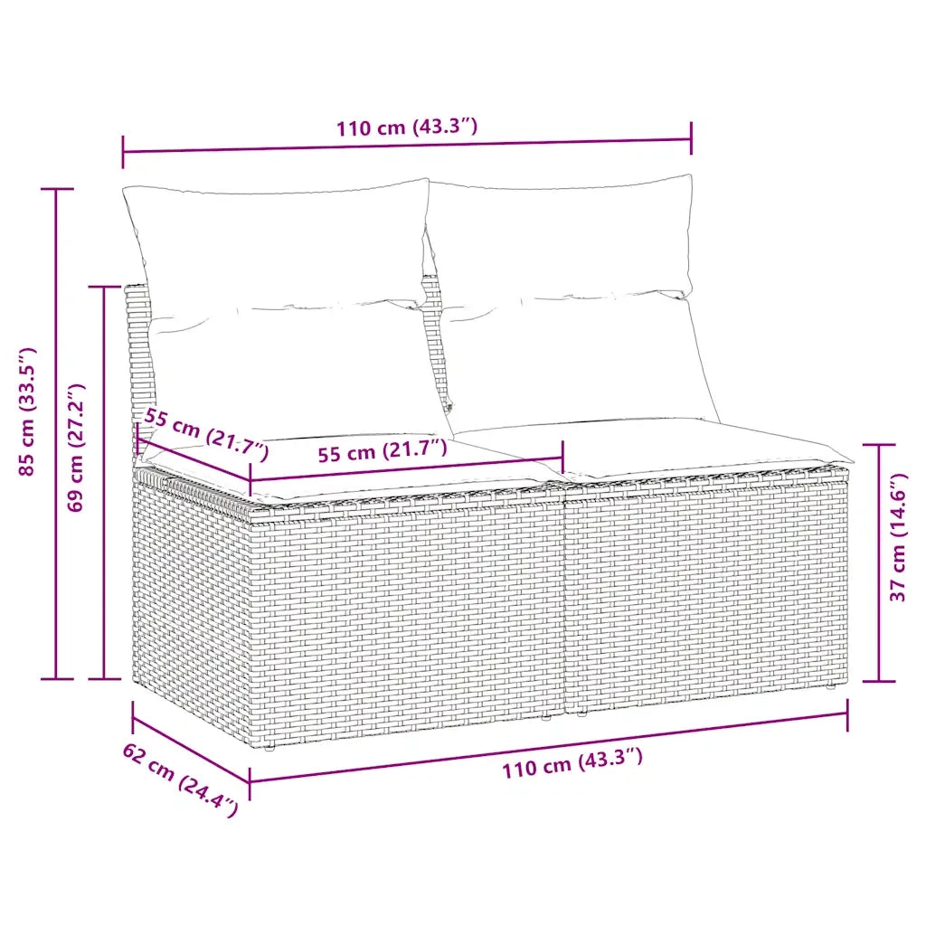 Set Divano Giardino 2 pz | Set Salotto da Giardino con Cuscini Grigio Polyrattan Acacia