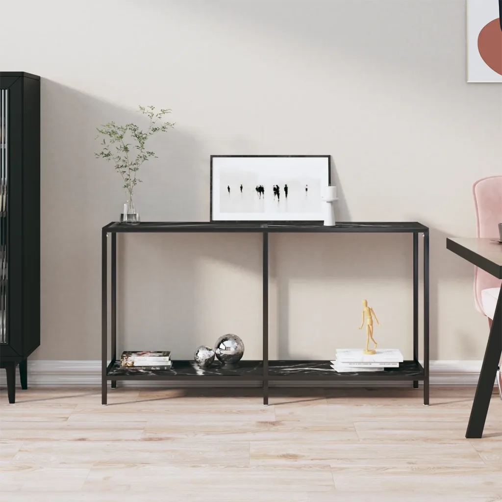 Tavolo Consolle | Tavolo d'Ingresso Nero 140x35x75,5 cm in Vetro Temperato