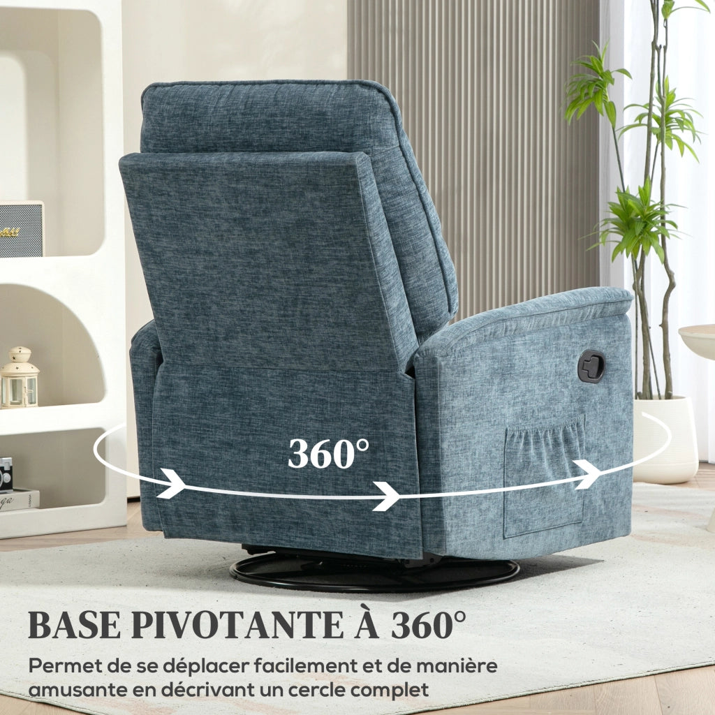 Poltrona reclinabile girevole con poggiapiedi retrattile ¨C Zephmum ¨C Blu