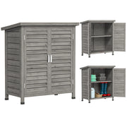 Armadio da Giardino in Legno di Abete con Porte a Persiana e 2 Ripiani, 87x46.5x96.5cm, Grigio