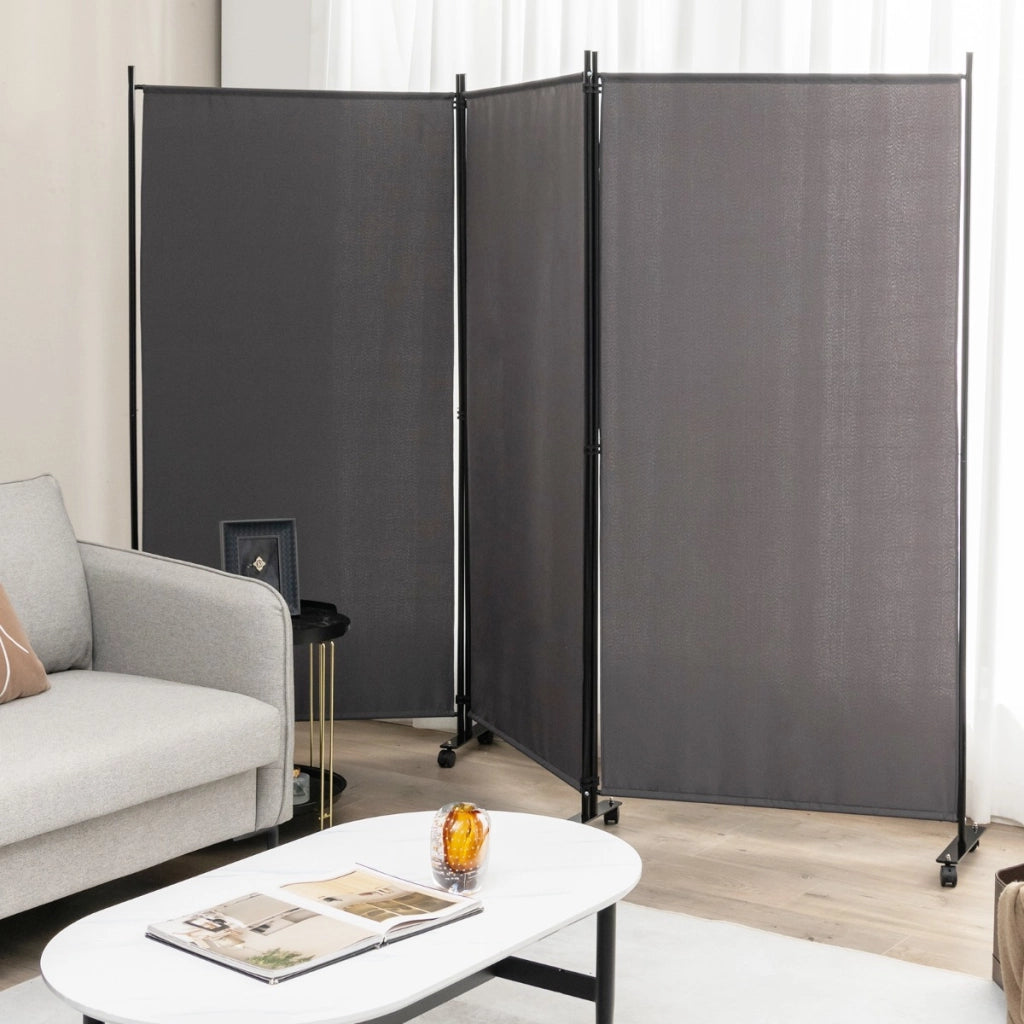 Divisorio a 3 pannelli in tessuto portatile con ruote per privacy-Divisorio indipendente per casa e ufficio Grigio