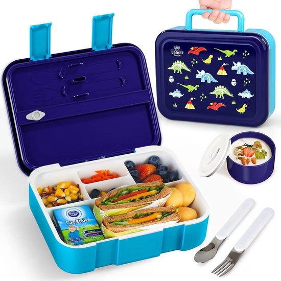 Borsa da Picnic per Bambini con 5 Compartimenti - Ciotola di Cibo 1.25L - Set di Pranzo per Ragazze - Scuola e Picnic - Set di Pranzo con Dinosauri per Ragazzi