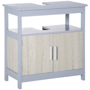 Easycomfort Mobile Sottolavabo Bagno con Armadietto e Ripiano Aperto, 60x30x62cm, Grigio e Legno Naturale