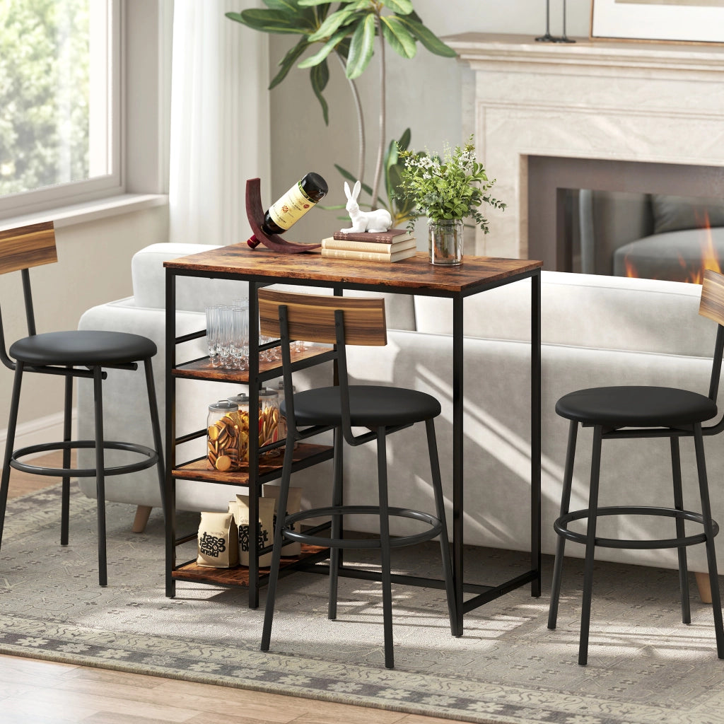 Tavolo da bar con ripiani ¨C zephmum ¨C 90x50x90.5 cm, marrone rustico, nero
