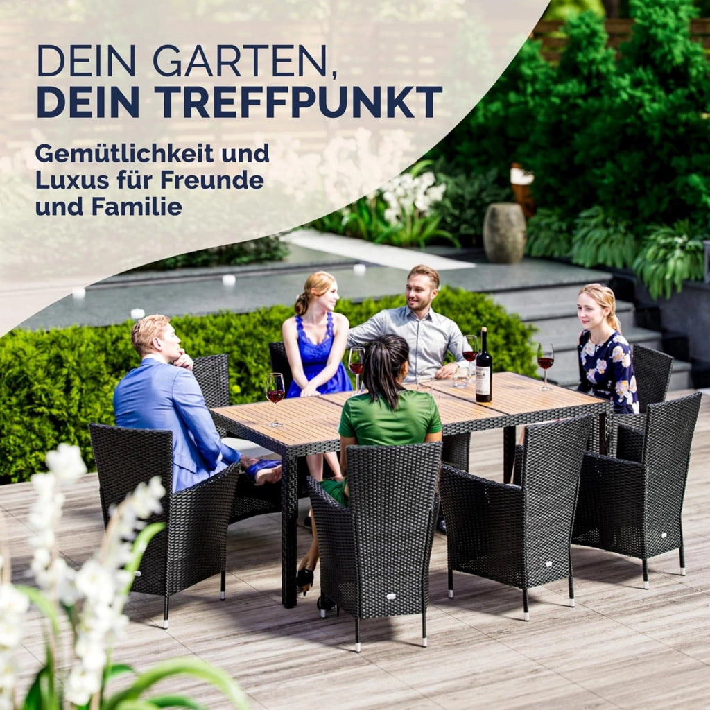® Mobili da Giardino Polyrattan 8 Sedie Impilabili 190x90cm Tavolo in Legno d'Acacia Salottino per Esterno