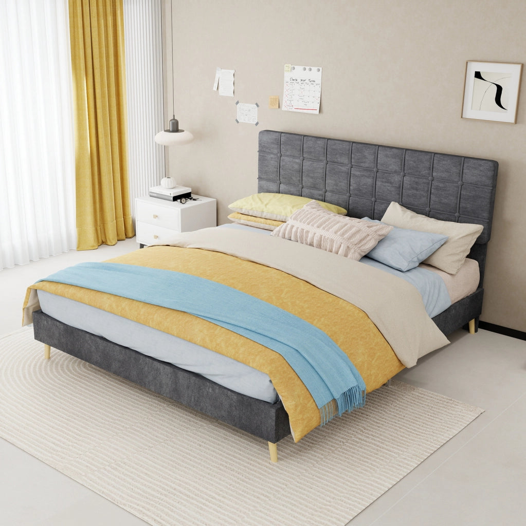 Letto 160x200 cm con testiera trapuntata in velluto grigio
