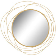 Specchio Moderno e Rotondo Decorativo a Muro con Ganci, in Vetro e Metallo, ?65x1 cm, Oro